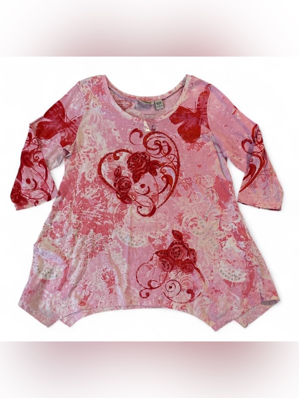 Women's Pink Long Sleeve Heart & Rose Tunic Top
